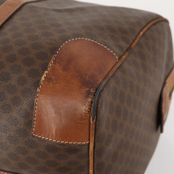 CELINE Macadam Canvas Boston Bag PVC Leather Brown Gold Auth ti3843