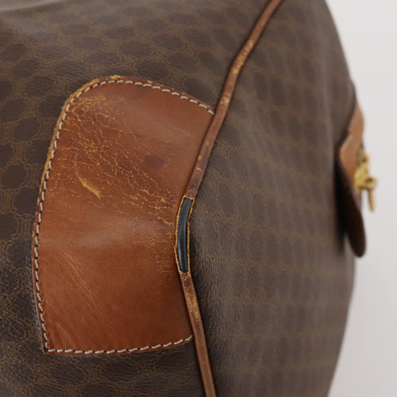 CELINE Macadam Canvas Boston Bag PVC Leather Brown Gold Auth ti3843