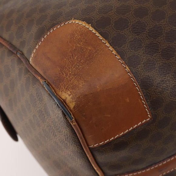 CELINE Macadam Canvas Boston Bag PVC Leather Brown Gold Auth ti3843