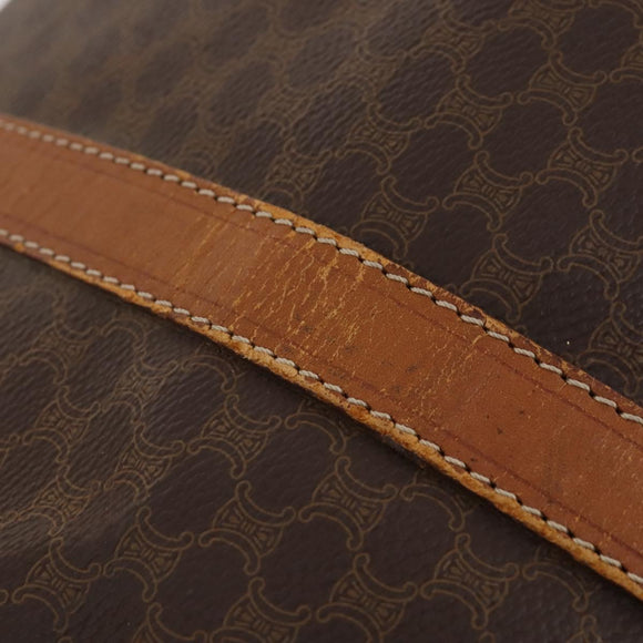 CELINE Macadam Canvas Boston Bag PVC Leather Brown Gold Auth ti3843