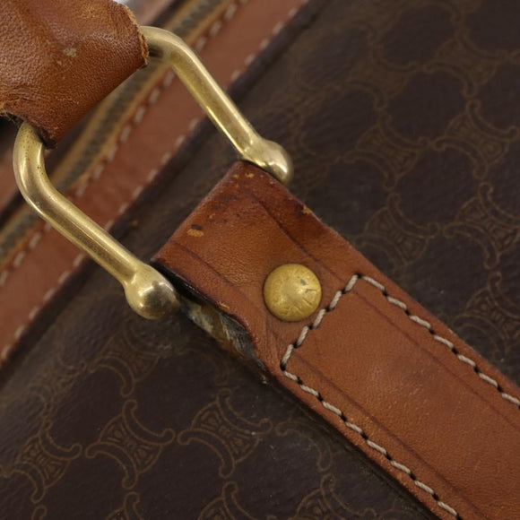 CELINE Macadam Canvas Boston Bag PVC Leather Brown Gold Auth ti3843