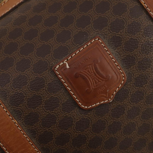 CELINE Macadam Canvas Boston Bag PVC Leather Brown Gold Auth ti3843