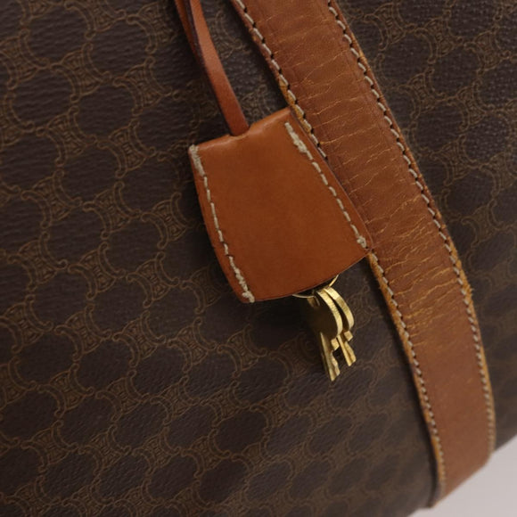 CELINE Macadam Canvas Boston Bag PVC Leather Brown Gold Auth ti3843