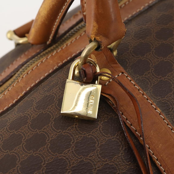 CELINE Macadam Canvas Boston Bag PVC Leather Brown Gold Auth ti3843