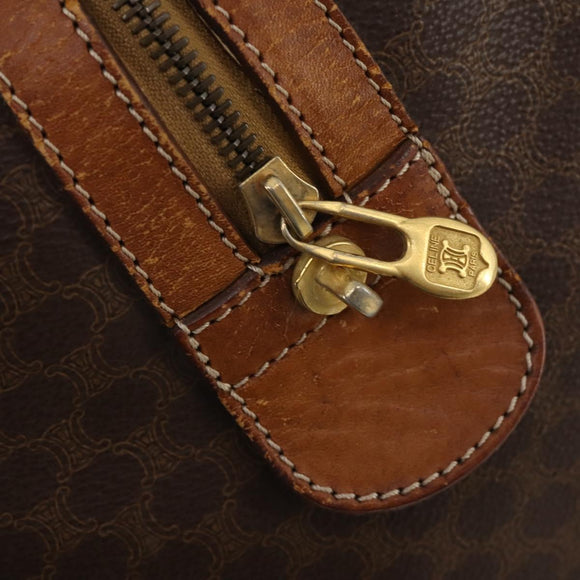 CELINE Macadam Canvas Boston Bag PVC Leather Brown Gold Auth ti3843
