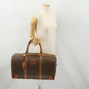 CELINE Macadam Canvas Boston Bag PVC Leather Brown Gold Auth ti3843-26
