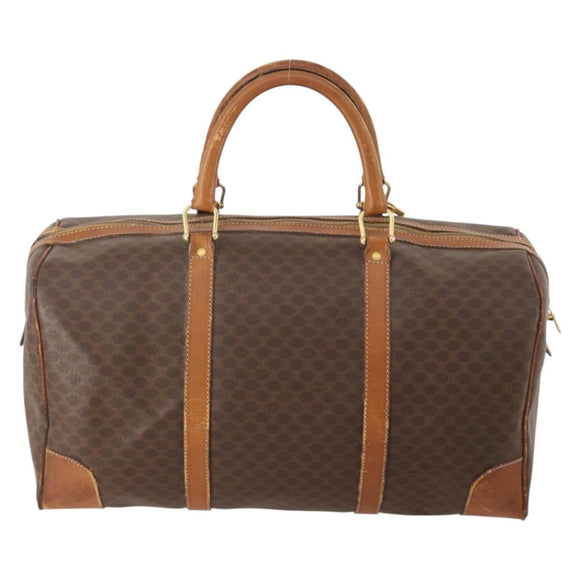 CELINE Macadam Canvas Boston Bag PVC Leather Brown Gold Auth ti3843