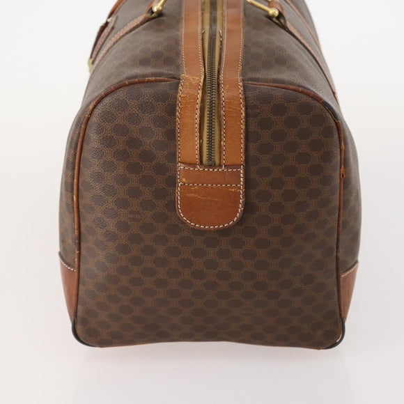 CELINE Macadam Canvas Boston Bag PVC Leather Brown Gold Auth ti3843