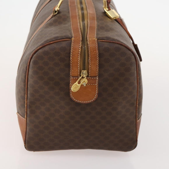 CELINE Macadam Canvas Boston Bag PVC Leather Brown Gold Auth ti3843