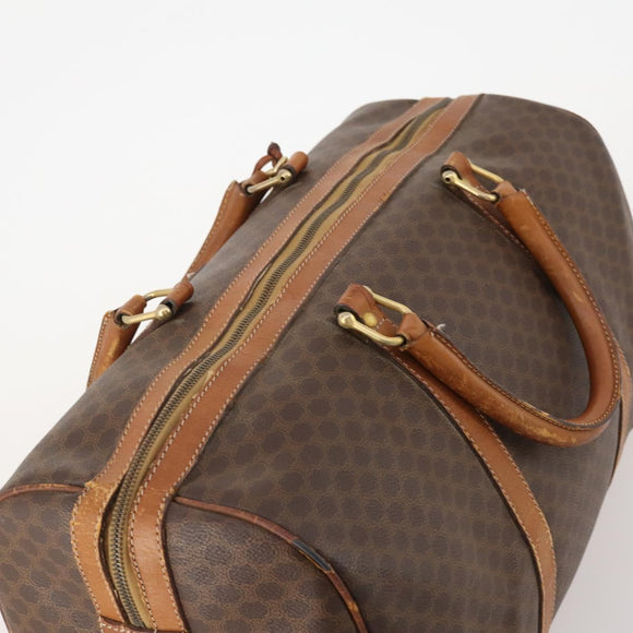 CELINE Macadam Canvas Boston Bag PVC Leather Brown Gold Auth ti3843