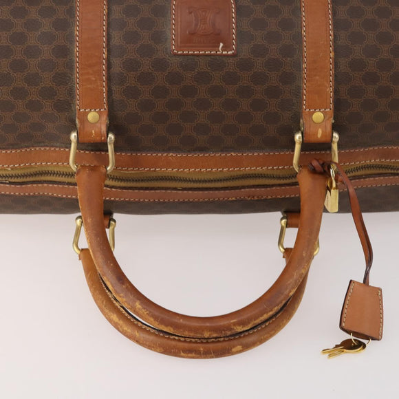 CELINE Macadam Canvas Boston Bag PVC Leather Brown Gold Auth ti3843