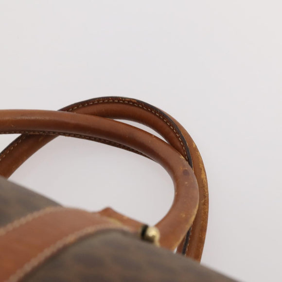CELINE Macadam Canvas Boston Bag PVC Leather Brown Gold Auth ti3843