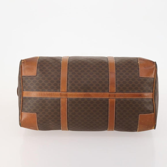CELINE Macadam Canvas Boston Bag PVC Leather Brown Gold Auth ti3843