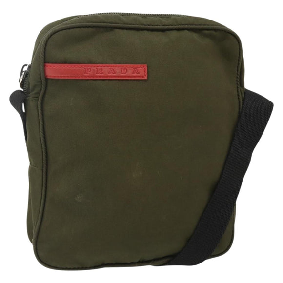 PRADA Sports Shoulder Bag Nylon Khaki Silver Auth ti3845