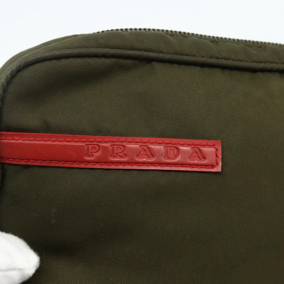 PRADA Sports Shoulder Bag Nylon Khaki Silver Auth ti3845