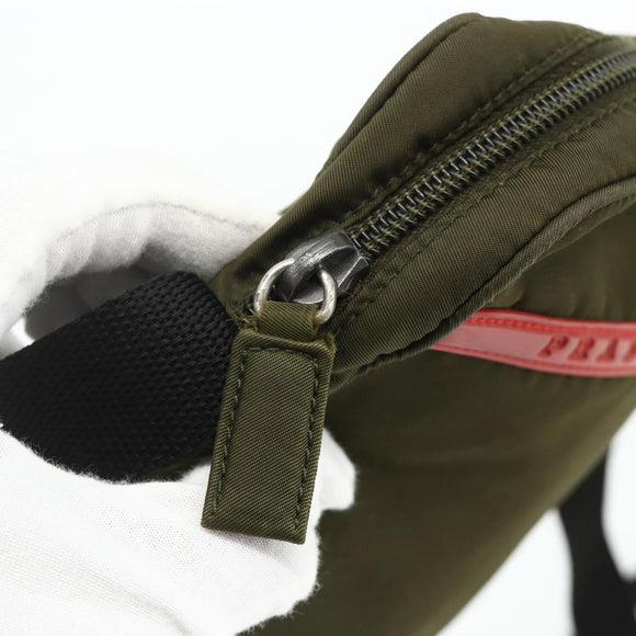PRADA Sports Shoulder Bag Nylon Khaki Silver Auth ti3845