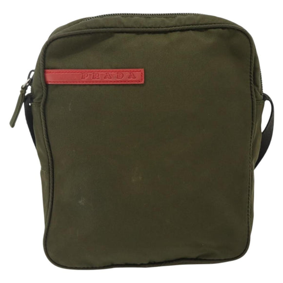 PRADA Sports Shoulder Bag Nylon Khaki Silver Auth ti3845