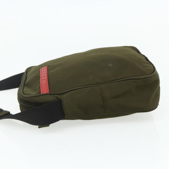 PRADA Sports Shoulder Bag Nylon Khaki Silver Auth ti3845