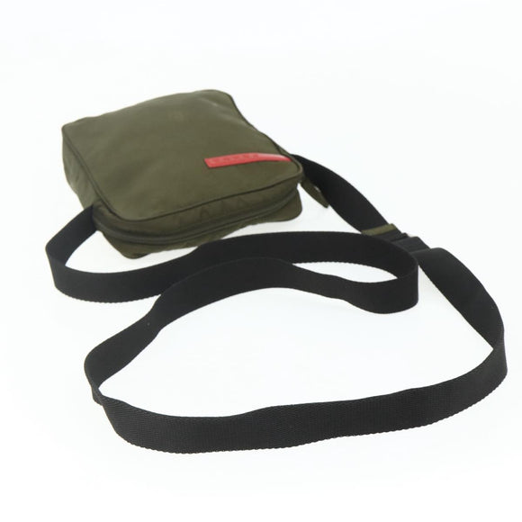 PRADA Sports Shoulder Bag Nylon Khaki Silver Auth ti3845