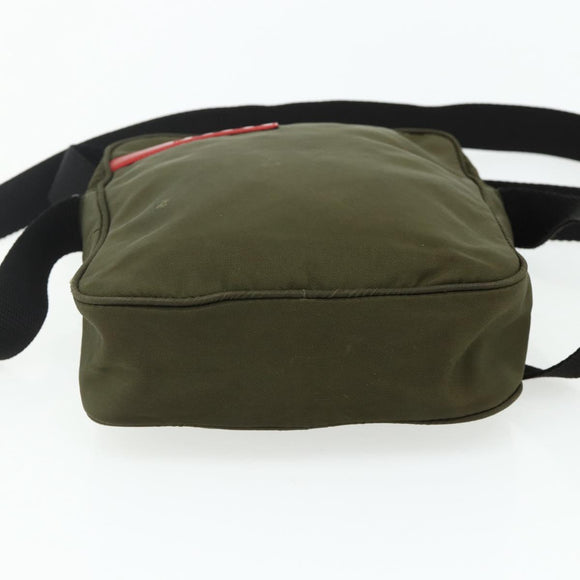 PRADA Sports Shoulder Bag Nylon Khaki Silver Auth ti3845