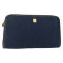 Christian Dior Trotter Canvas Clutch Bag Navy Gold Auth ti3846-1