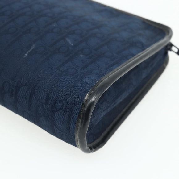 Christian Dior Trotter Canvas Clutch Bag Navy Gold Auth ti3846