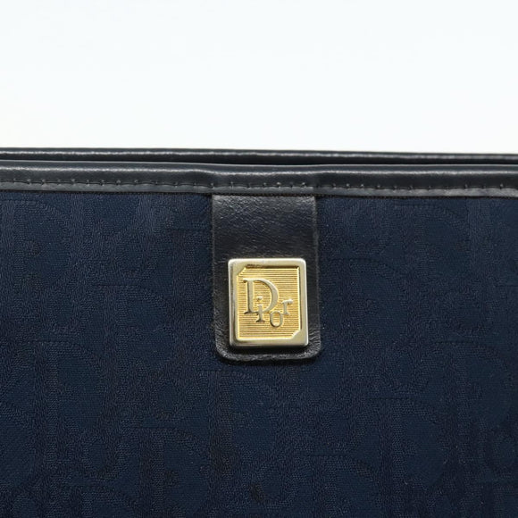 Christian Dior Trotter Canvas Clutch Bag Navy Gold Auth ti3846