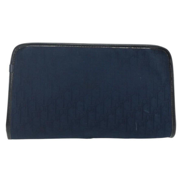 Christian Dior Trotter Canvas Clutch Bag Navy Gold Auth ti3846