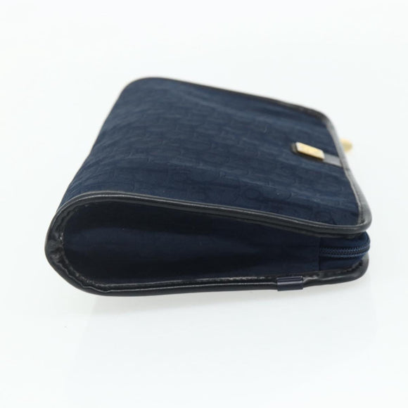 Christian Dior Trotter Canvas Clutch Bag Navy Gold Auth ti3846