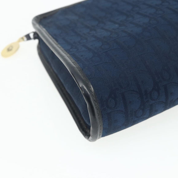Christian Dior Trotter Canvas Clutch Bag Navy Gold Auth ti3846
