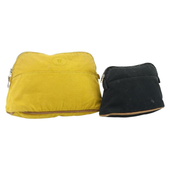 HERMES Bolide Pouch Canvas 2 Set Yellow Brown Auth ti3848