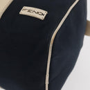 FENDI Boston Bag Canvas Navy Silver Auth ti3849-14