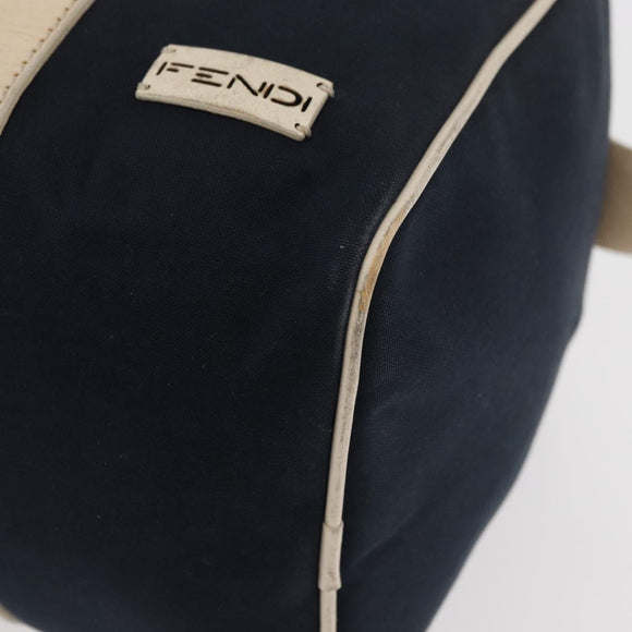 FENDI Boston Bag Canvas Navy Silver Auth ti3849