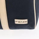 FENDI Boston Bag Canvas Navy Silver Auth ti3849-18