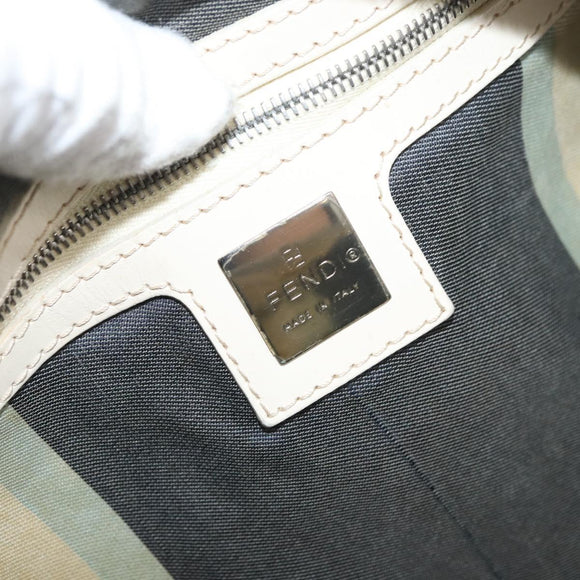 FENDI Boston Bag Canvas Navy Silver Auth ti3849