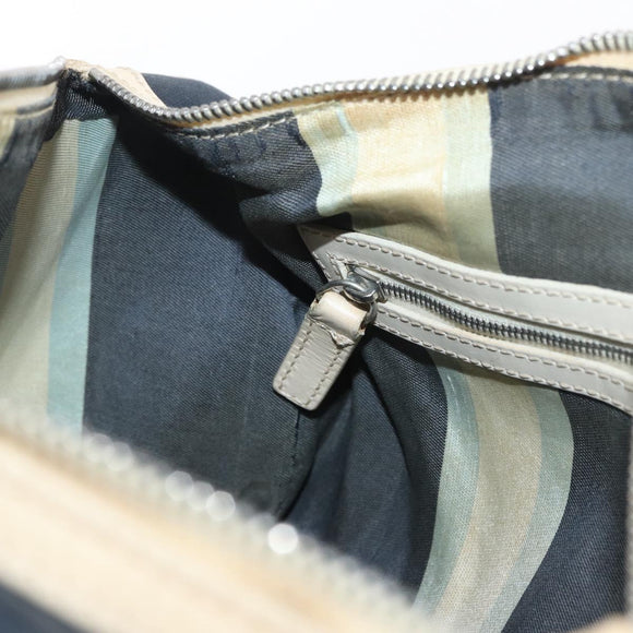 FENDI Boston Bag Canvas Navy Silver Auth ti3849