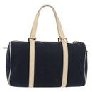 FENDI Boston Bag Canvas Navy Silver Auth ti3849-2