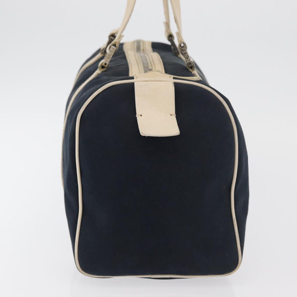 FENDI Boston Bag Canvas Navy Silver Auth ti3849