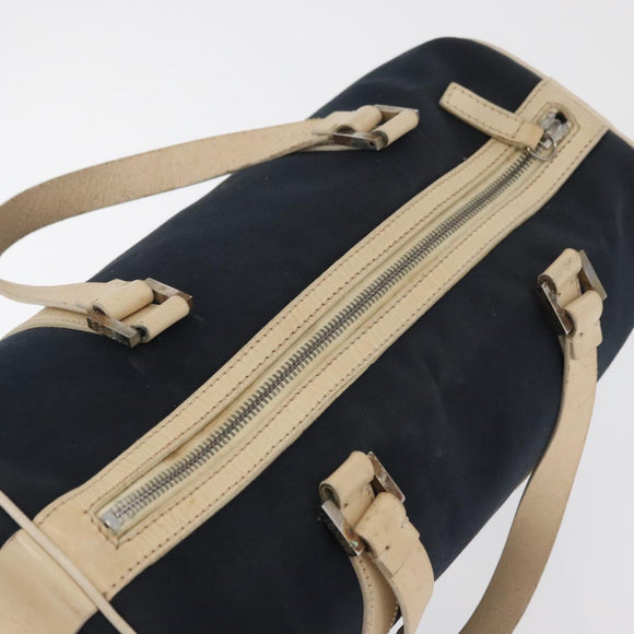FENDI Boston Bag Canvas Navy Silver Auth ti3849