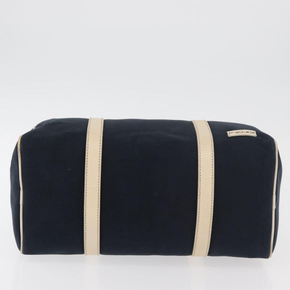 FENDI Boston Bag Canvas Navy Silver Auth ti3849