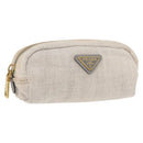 PRADA Pouch Canvas White Gold Auth ti3850-1