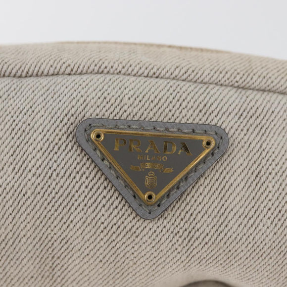 PRADA Pouch Canvas White Gold Auth ti3850
