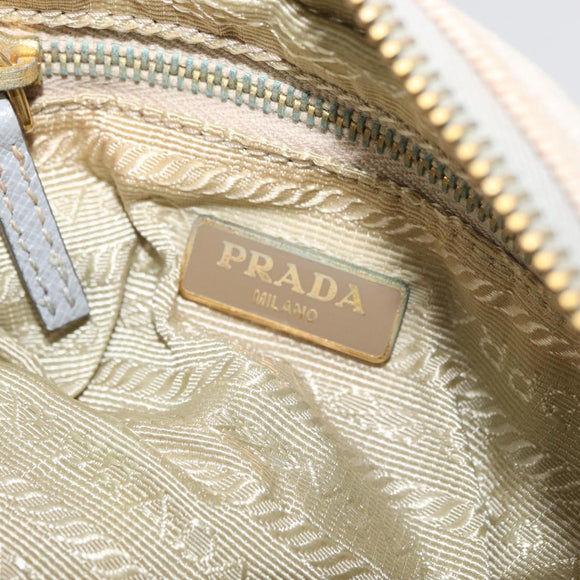 PRADA Pouch Canvas White Gold Auth ti3850