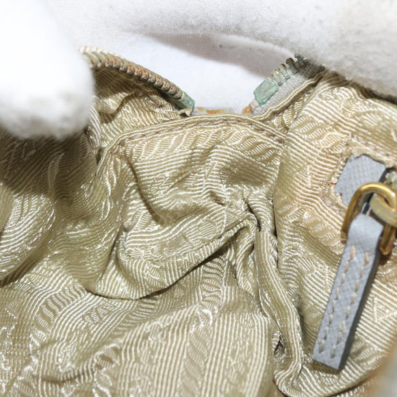 PRADA Pouch Canvas White Gold Auth ti3850