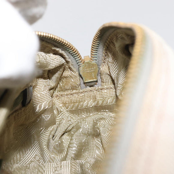 PRADA Pouch Canvas White Gold Auth ti3850