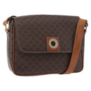 CELINE Macadam Canvas Circle Shoulder Bag PVC Leather Brown Gold Auth ti3851-1