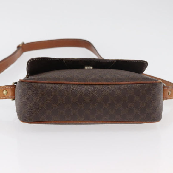 CELINE Macadam Canvas Circle Shoulder Bag PVC Leather Brown Gold Auth ti3851