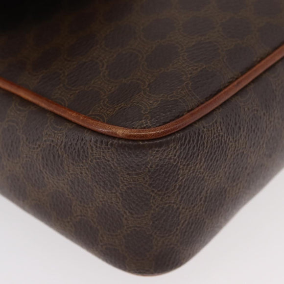 CELINE Macadam Canvas Circle Shoulder Bag PVC Leather Brown Gold Auth ti3851