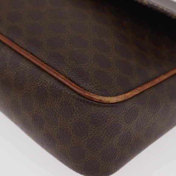 CELINE Macadam Canvas Circle Shoulder Bag PVC Leather Brown Gold Auth ti3851