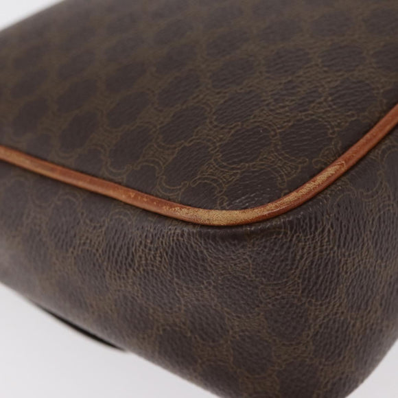 CELINE Macadam Canvas Circle Shoulder Bag PVC Leather Brown Gold Auth ti3851
